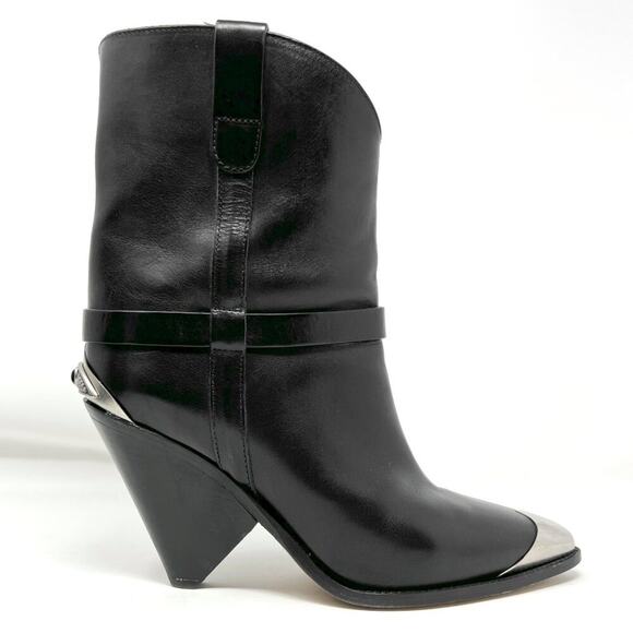 Isabel Marant Lamsy Leather Western Ankle Boots Black Size 40 - Picture 4 of 12